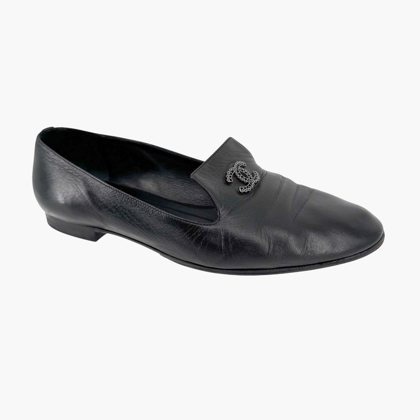 Chanel CC Smoking Loafer Flats in Black Leather – Size 37.5