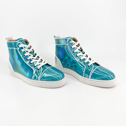 Christian Louboutin Louis Orlato High Top Sneakers in Metallic Blue Leather Size 40