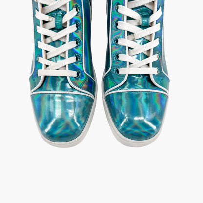 Christian Louboutin Louis Orlato High Top Sneakers in Metallic Blue Leather Size 40