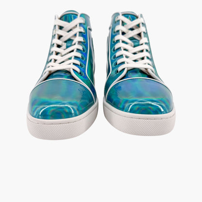Christian Louboutin Louis Orlato High Top Sneakers in Metallic Blue Leather Size 40