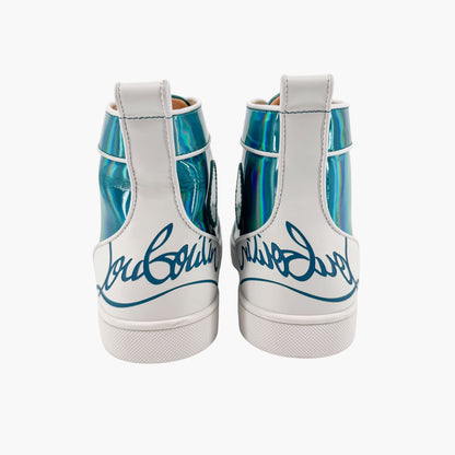 Christian Louboutin Louis Orlato High Top Sneakers in Metallic Blue Leather Size 40