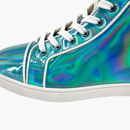 Christian Louboutin Louis Orlato High Top Sneakers in Metallic Blue Leather Size 40