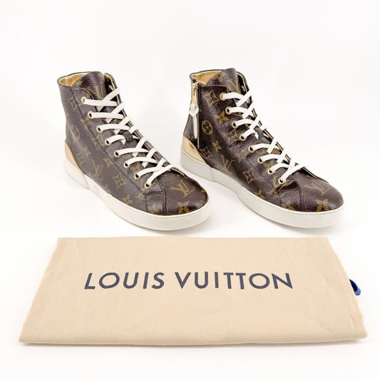 Louis Vuitton High Top Sneaker Boot in Brown LV Monogram Canvas Size 37