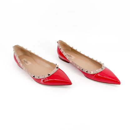 Valentino Garavani Rockstud Ballet Flat in Red Patent Leather Size 39.5