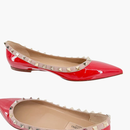 Valentino Garavani Rockstud Ballet Flat in Red Patent Leather Size 39.5