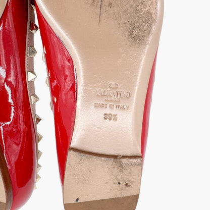 Valentino Garavani Rockstud Ballet Flat in Red Patent Leather Size 39.5