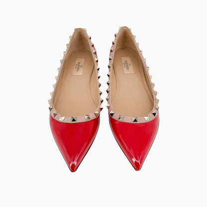 Valentino Garavani Rockstud Ballet Flat in Red Patent Leather Size 39.5