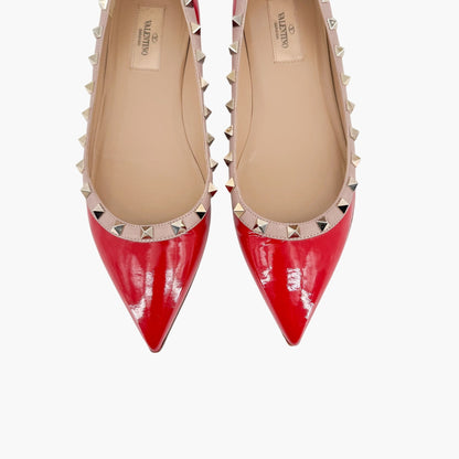 Valentino Garavani Rockstud Ballet Flat in Red Patent Leather Size 39.5
