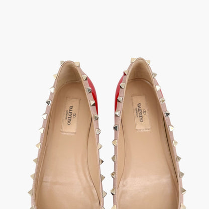 Valentino Garavani Rockstud Ballet Flat in Red Patent Leather Size 39.5