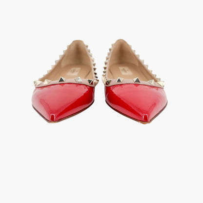Valentino Garavani Rockstud Ballet Flat in Red Patent Leather Size 39.5