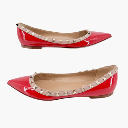 Valentino Garavani Rockstud Ballet Flat in Red Patent Leather Size 39.5