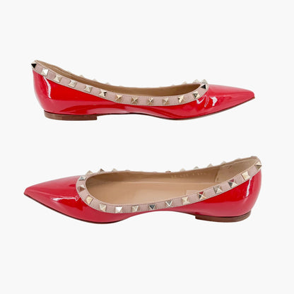 Valentino Garavani Rockstud Ballet Flat in Red Patent Leather Size 39.5