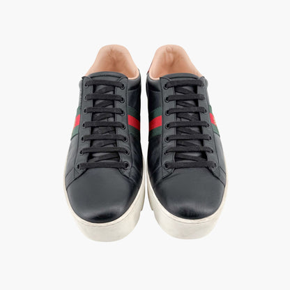 Gucci Ace Platform Sneakers in Black Leather Size 41.5