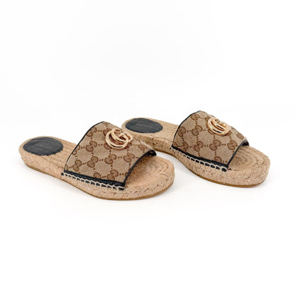 Gucci Marmont GG Espadrille Slide Sandals Beige Size 37