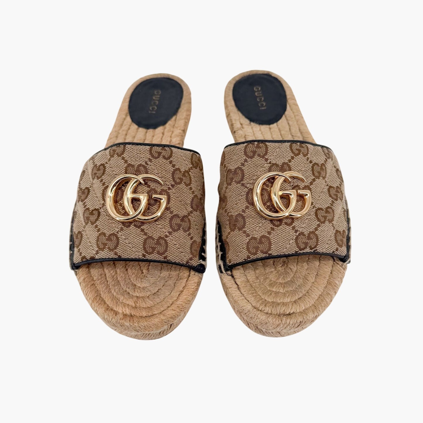 Gucci Marmont GG Espadrille Slide Sandals Beige Size 37