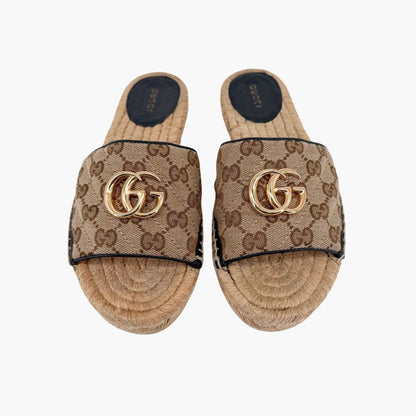Gucci Marmont GG Espadrille Slide Sandals Beige Size 37