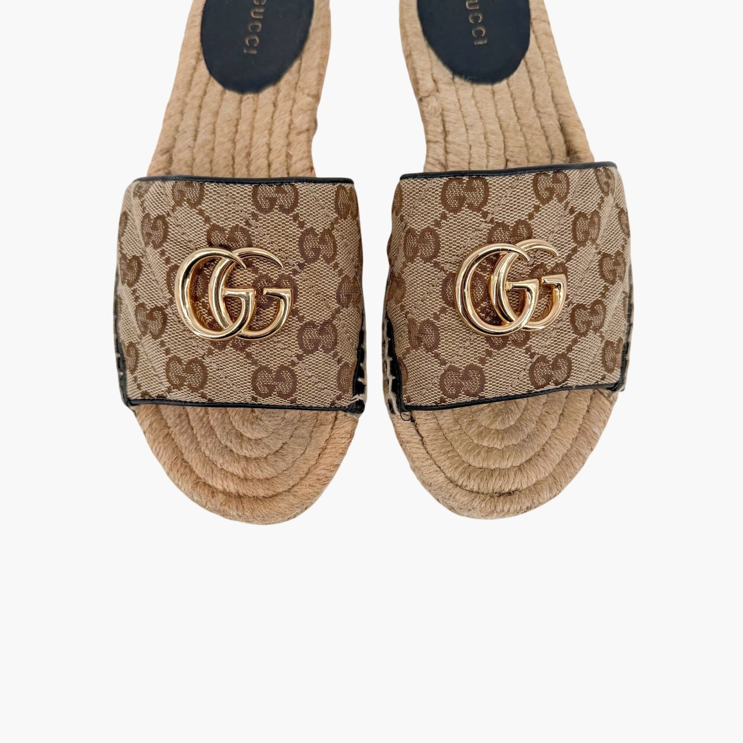 Gucci Marmont GG Espadrille Slide Sandals Beige Size 37