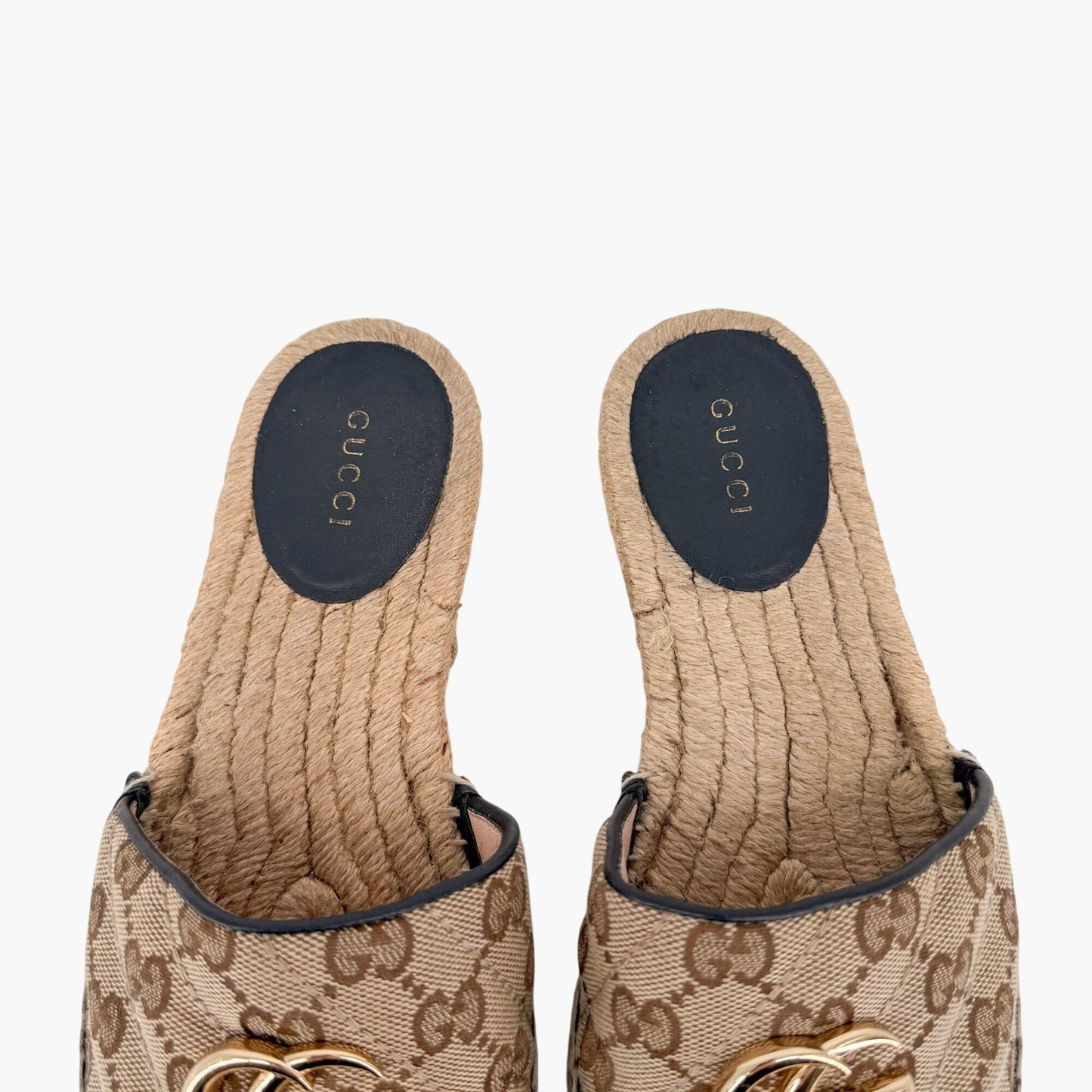Gucci Marmont GG Espadrille Slide Sandals Beige Size 37