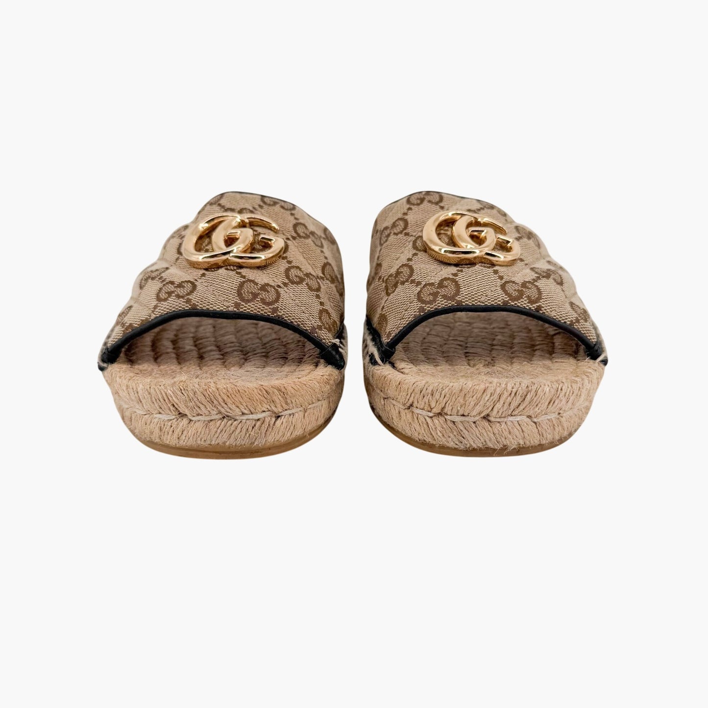 Gucci Marmont GG Espadrille Slide Sandals Beige Size 37