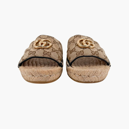 Gucci Marmont GG Espadrille Slide Sandals Beige Size 37