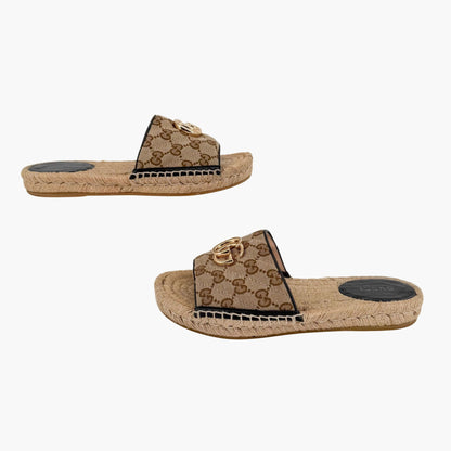 Gucci Marmont GG Espadrille Slide Sandals Beige Size 37