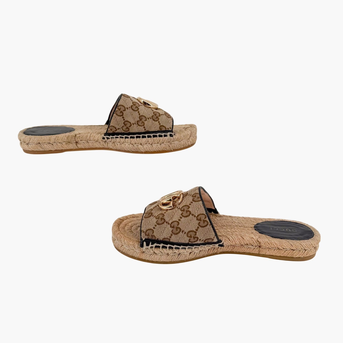 Gucci Marmont GG Espadrille Slide Sandals Beige Size 37