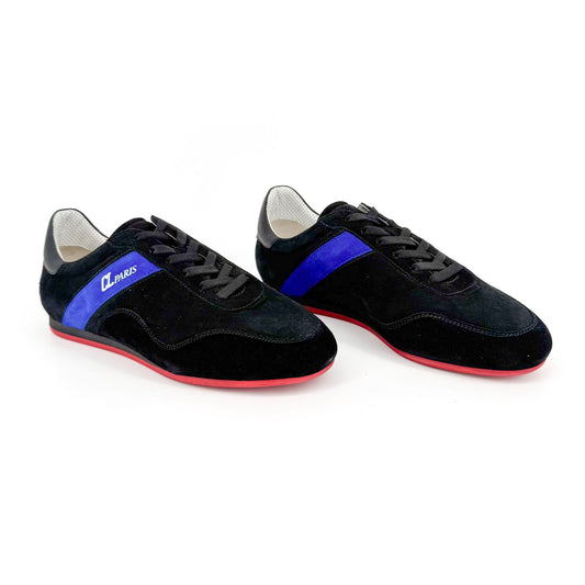 Christian Louboutin My K Low Top Sneakers in Black & Blue Suede Size 39.5