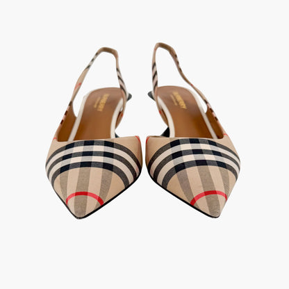 Burberry Leticia 55 Slingback Pumps in Archive Check Size 39