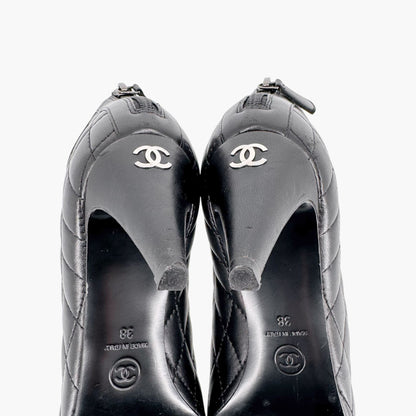 Chanel Cap Toe CC Ankle Booties in Black Quilted Leather Size 38