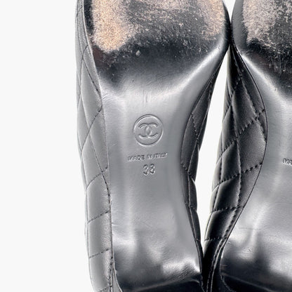 Chanel Cap Toe CC Ankle Booties in Black Quilted Leather Size 38