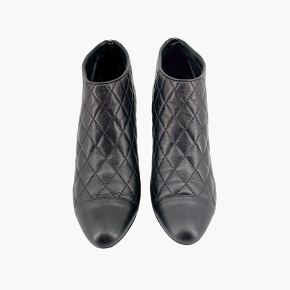 Chanel Cap Toe CC Ankle Booties in Black Quilted Leather Size 38