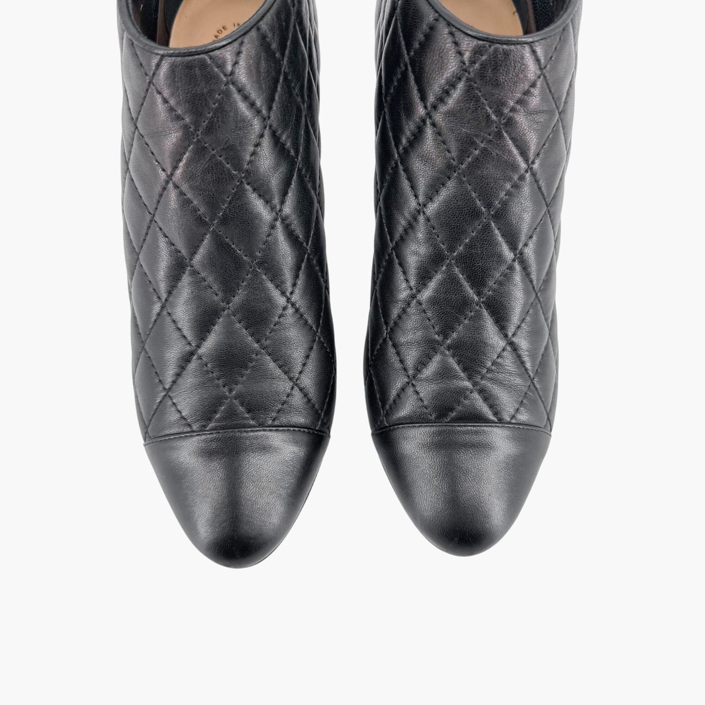 Chanel Cap Toe CC Ankle Booties in Black Quilted Leather Size 38