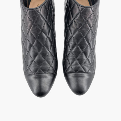Chanel Cap Toe CC Ankle Booties in Black Quilted Leather Size 38