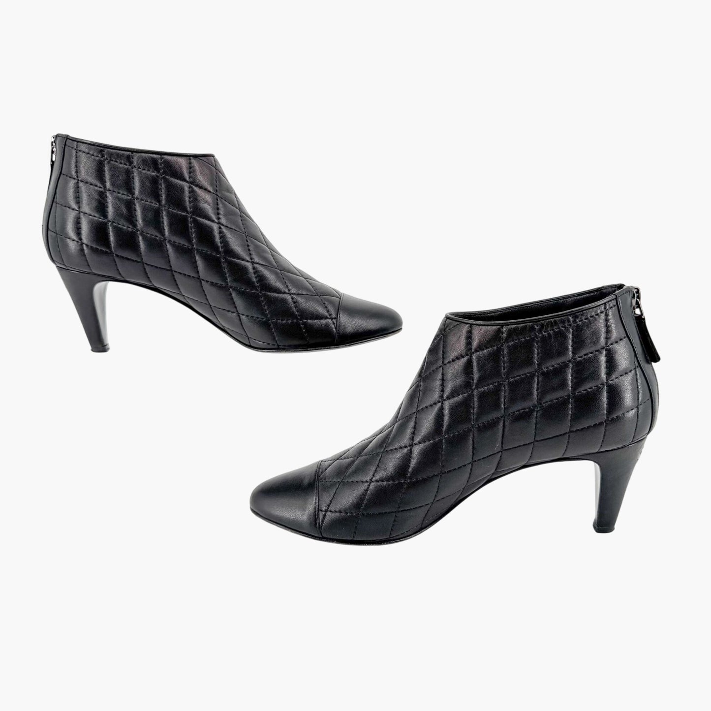 Chanel Cap Toe CC Ankle Booties in Black Quilted Leather Size 38