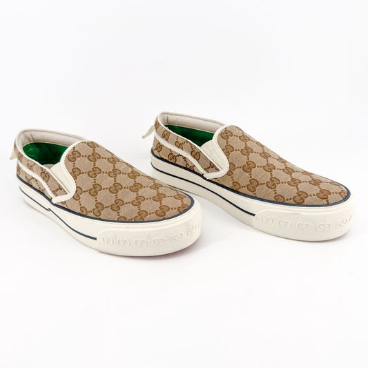 Gucci Tennis 1977 Slip-On Sneakers in Beige GG Canvas Size 41