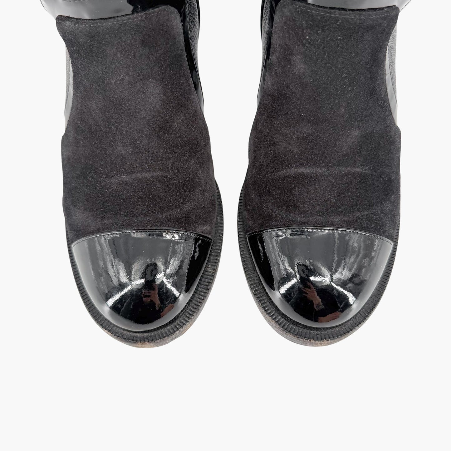 Chanel Cap Toe CC Ankle Boots Black Leather Size 37.5