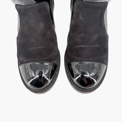 Chanel Cap Toe CC Ankle Boots Black Leather Size 37.5