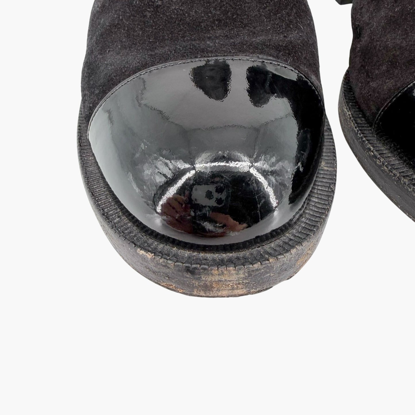 Chanel Cap Toe CC Ankle Boots Black Leather Size 37.5