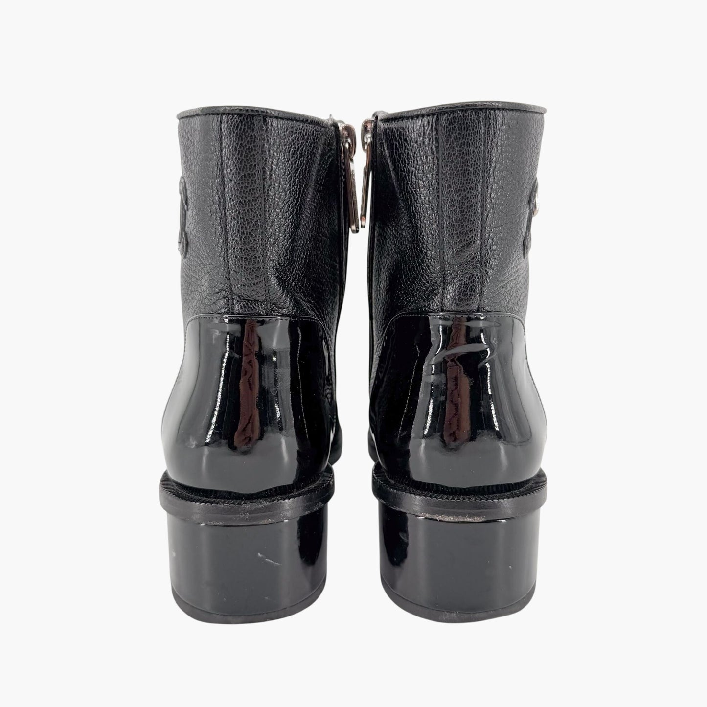 Chanel Cap Toe CC Ankle Boots Black Leather Size 37.5