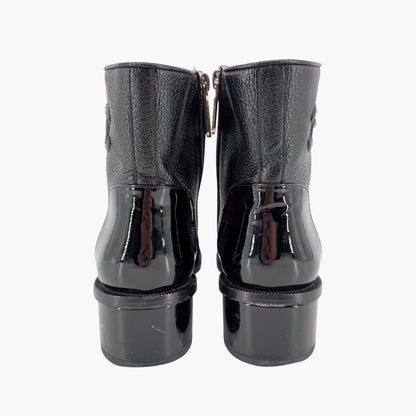 Chanel Cap Toe CC Ankle Boots Black Leather Size 37.5