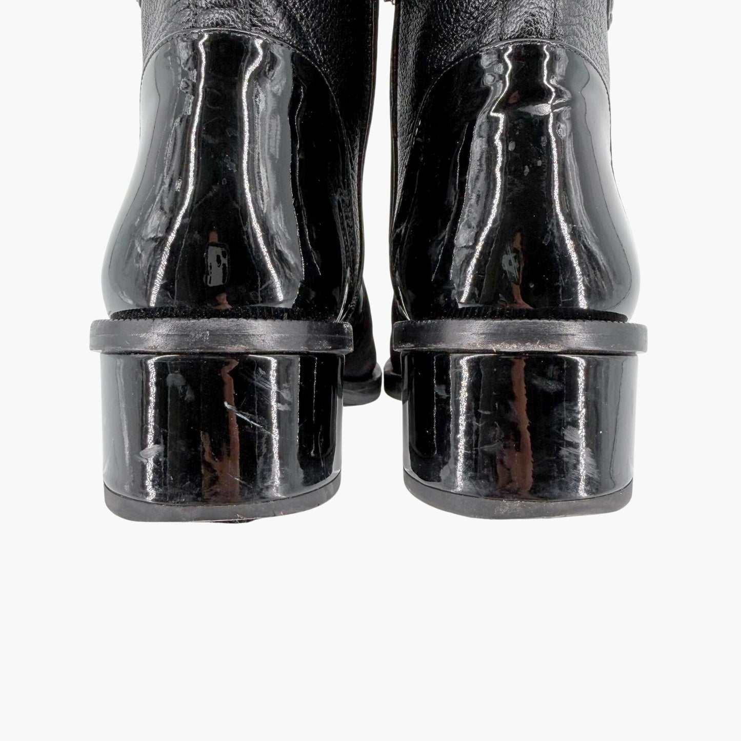 Chanel Cap Toe CC Ankle Boots Black Leather Size 37.5