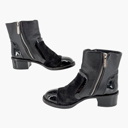 Chanel Cap Toe CC Ankle Boots Black Leather Size 37.5