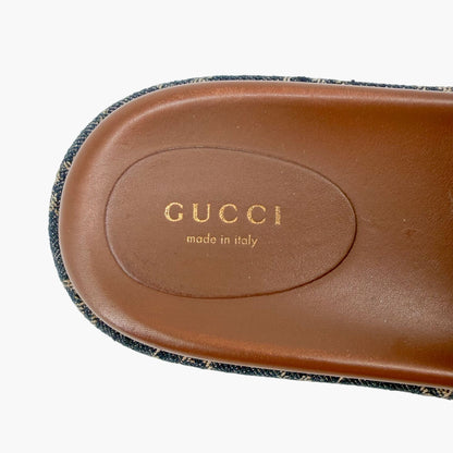 Gucci Angelina GG Denim Platform Slides in Blue Size 40