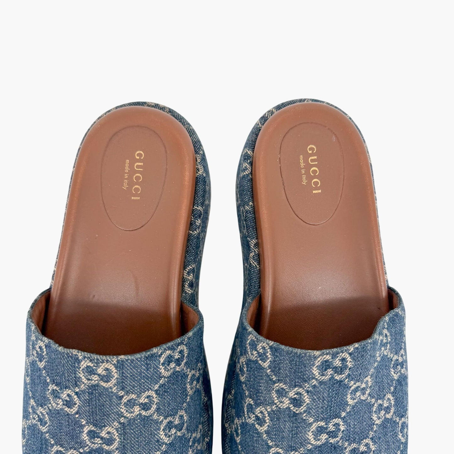 Gucci Angelina GG Denim Platform Slides in Blue Size 40