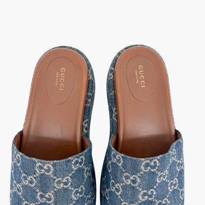 Gucci Angelina GG Denim Platform Slides in Blue Size 40