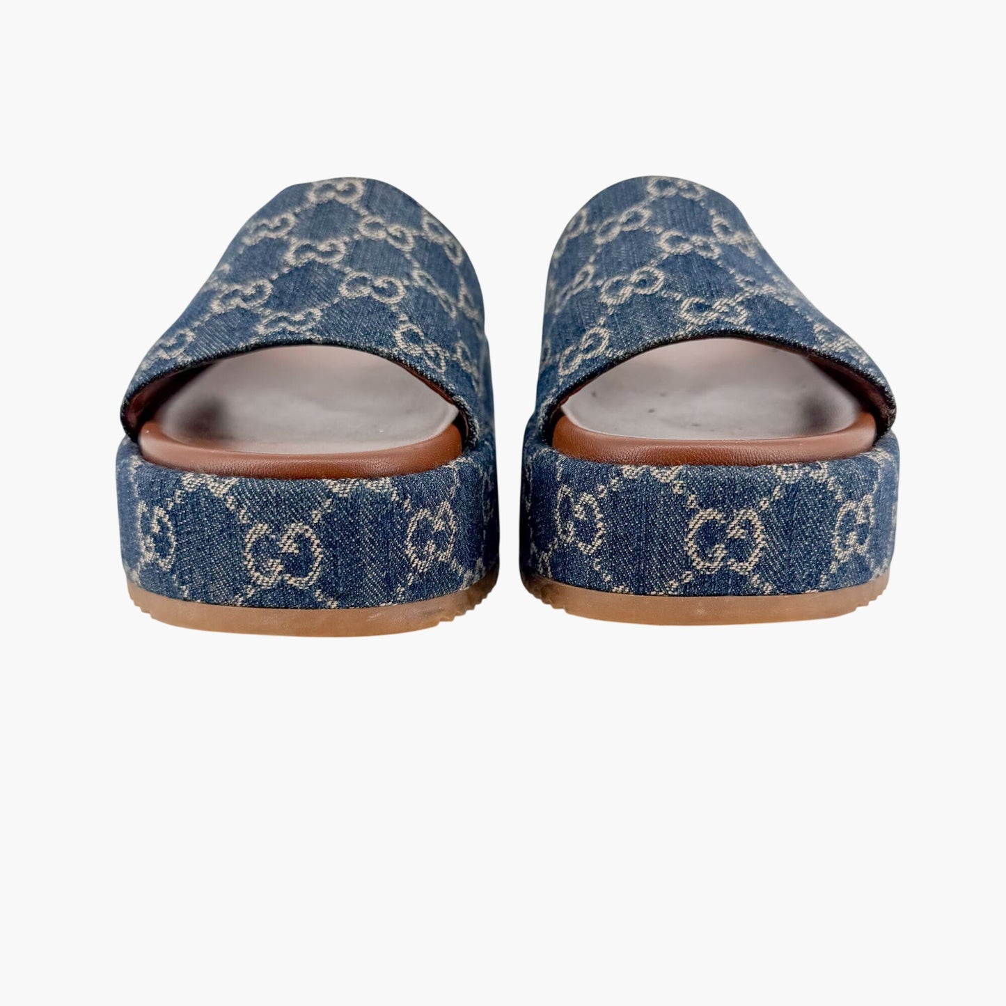Gucci Angelina GG Denim Platform Slides in Blue Size 40