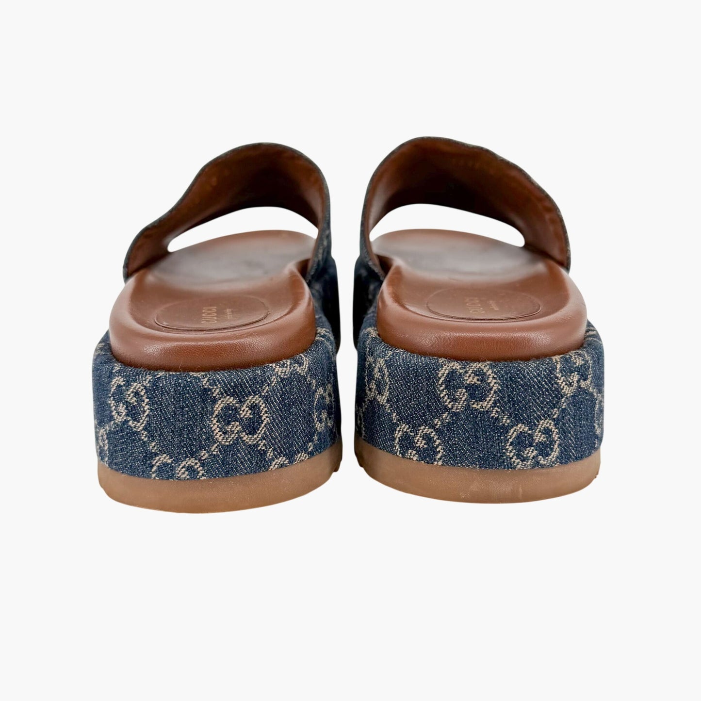 Gucci Angelina GG Denim Platform Slides in Blue Size 40