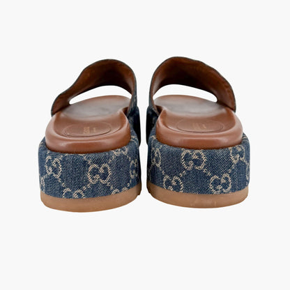 Gucci Angelina GG Denim Platform Slides in Blue Size 40
