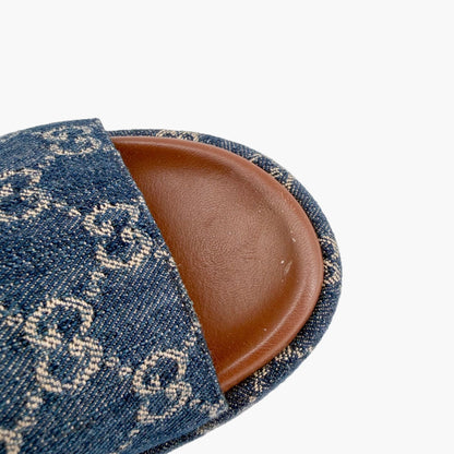 Gucci Angelina GG Denim Platform Slides in Blue Size 40