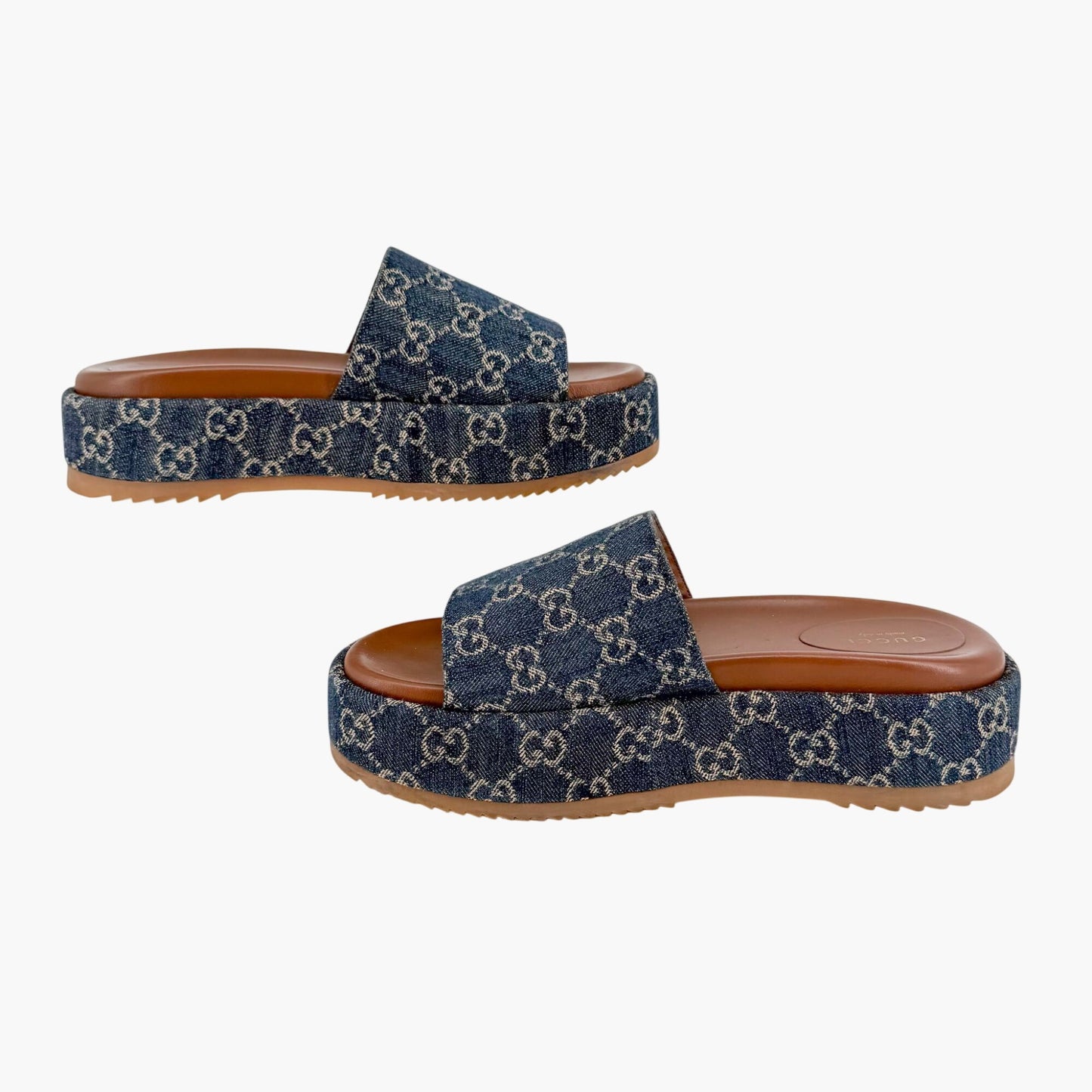 Gucci Angelina GG Denim Platform Slides in Blue Size 40
